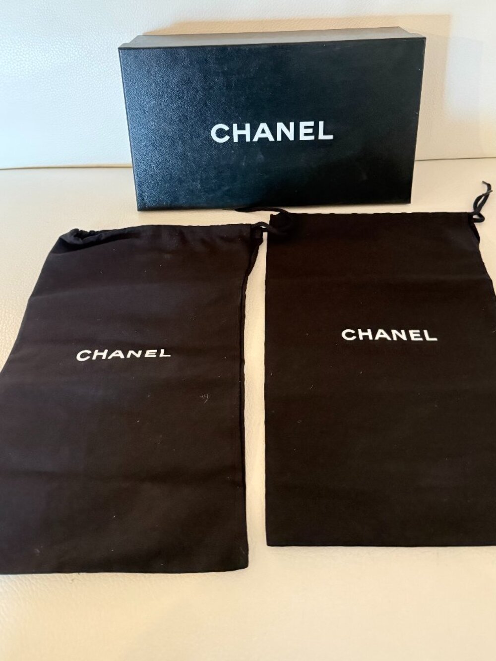 Authentic CHANEL Shoe Empty Box 11"x6.5"x4" and 2 Dust Bags